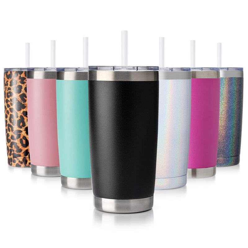 CIVAGO 20oz Insulated Stainless Steel Tumbler, Coffee Tumbler with Lid and Straw, Double Wall Vacuum Travel Coffee Mug, Powder Coated Tumbler Cup (Black, 12 Pack) - Image 1